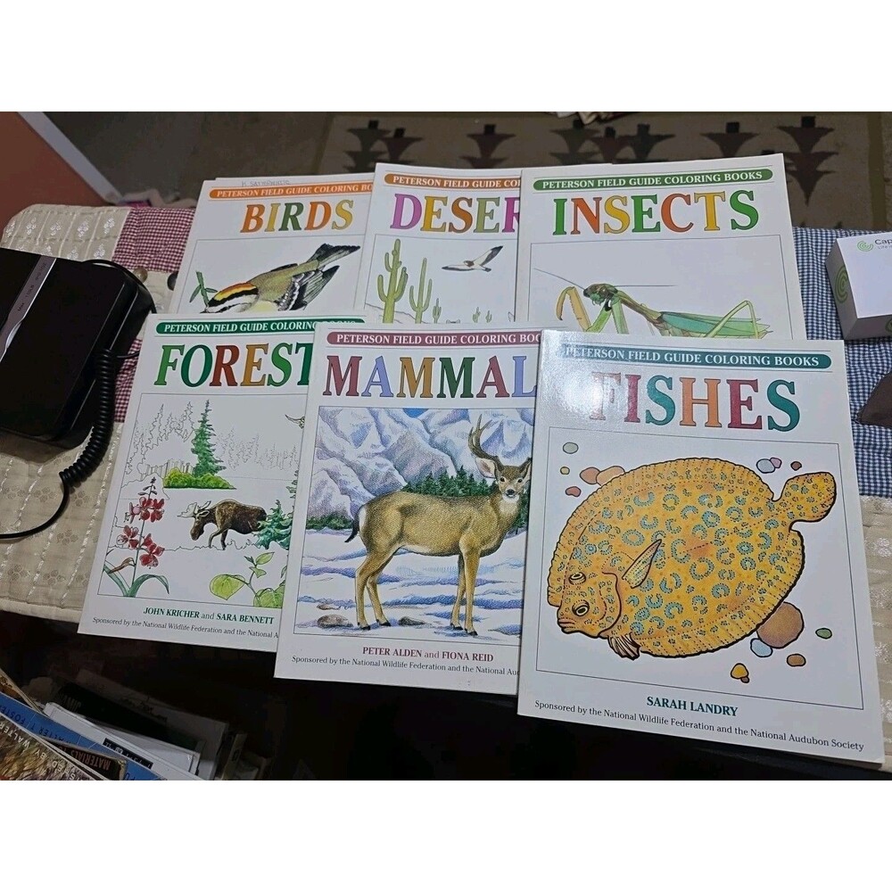 Peterson Field Guide Coloring Books Lot of 7 Birds Insects Fishes Mammals Forest
